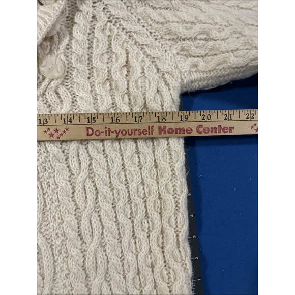 Aran Mor Cable Knit Sweater Size S Cream Merino Wool Cardigan Shawl/Button Neck - Picture 6 of 10
